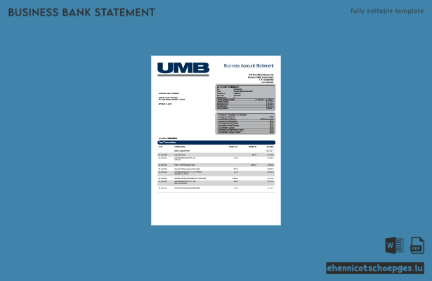 UMB Bank Firmenkontoauszug – Beispielansicht (Word und PDF)